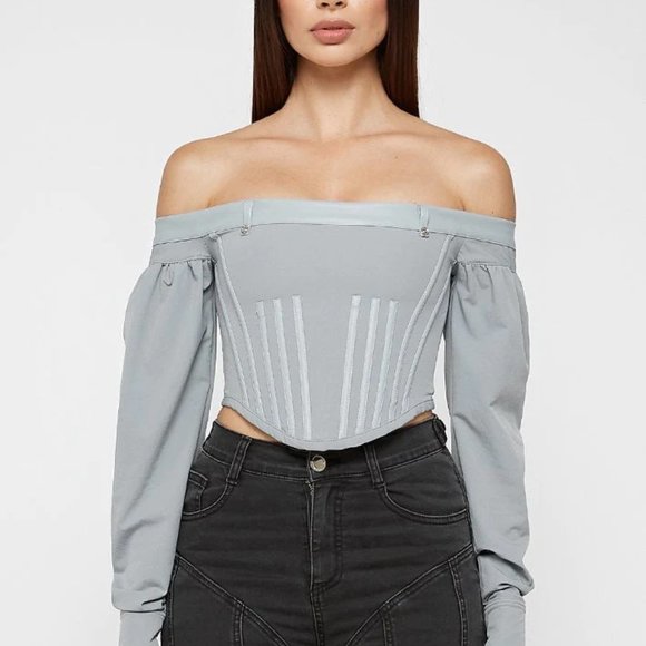 Maniere De Voir Technical Corset Top in Gray - Picture 1 of 6